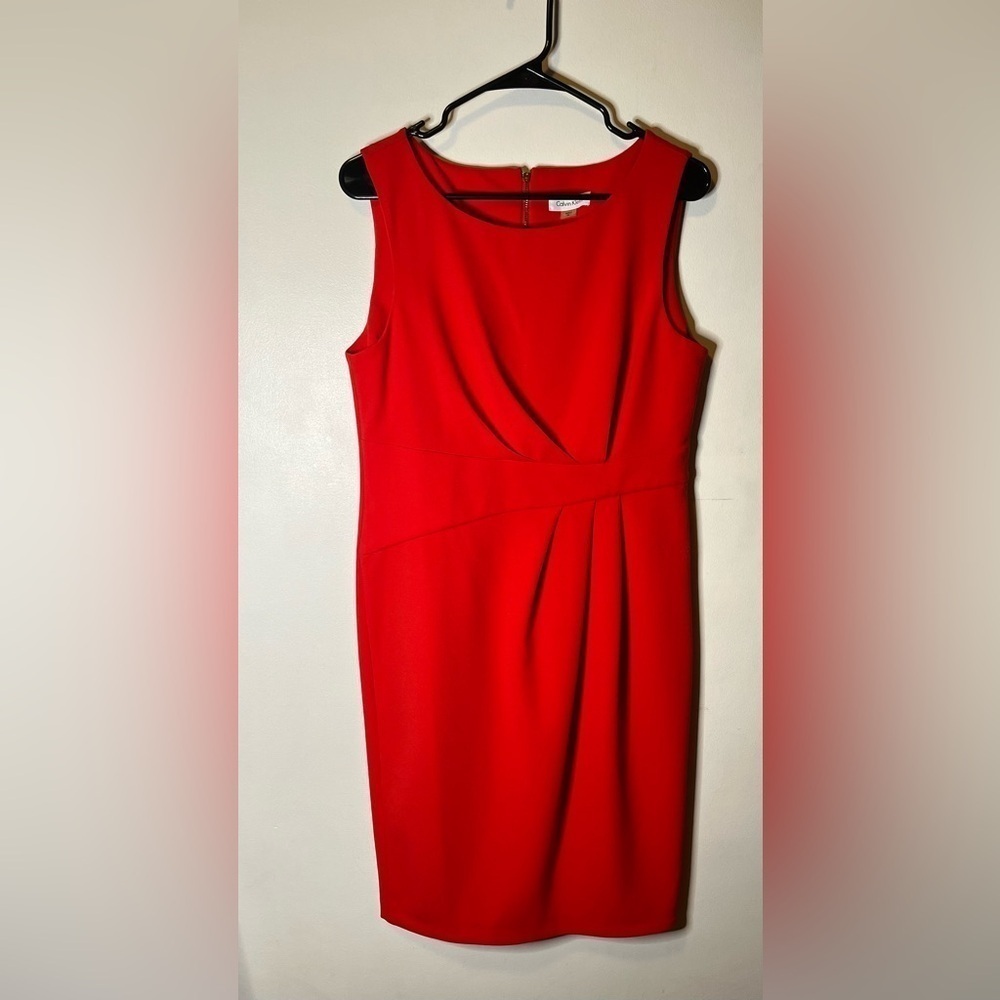 Calvin Klein red ruched dress size 10 - Picture 2 of 5